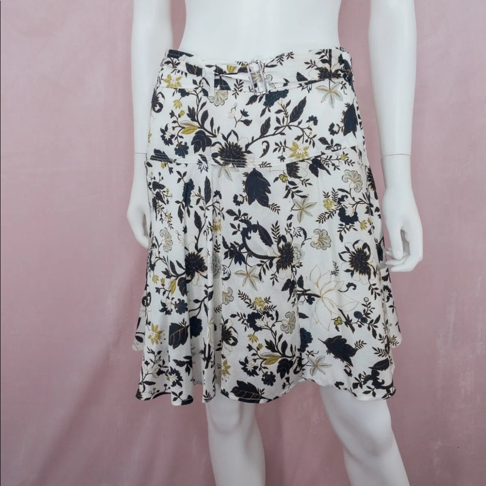 ALC Womens Silk White Floral Mid Rise A-Line Skirt Size 2